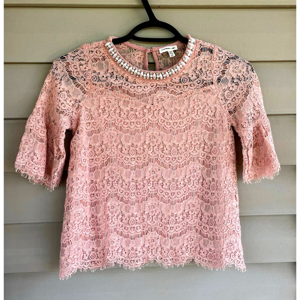 🎀🛍️2 for $10🎀🛍️Monteau Girl Girls Lace Pink Lace Blouse Top Size 10